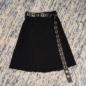 Proenza Black Wool Skirt with attached Gold belt
